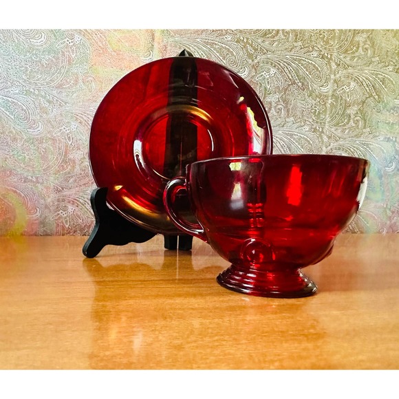 Vintage moon drops Ruby by New Martinsville tea cup and saucer set - Picture 2 of 10